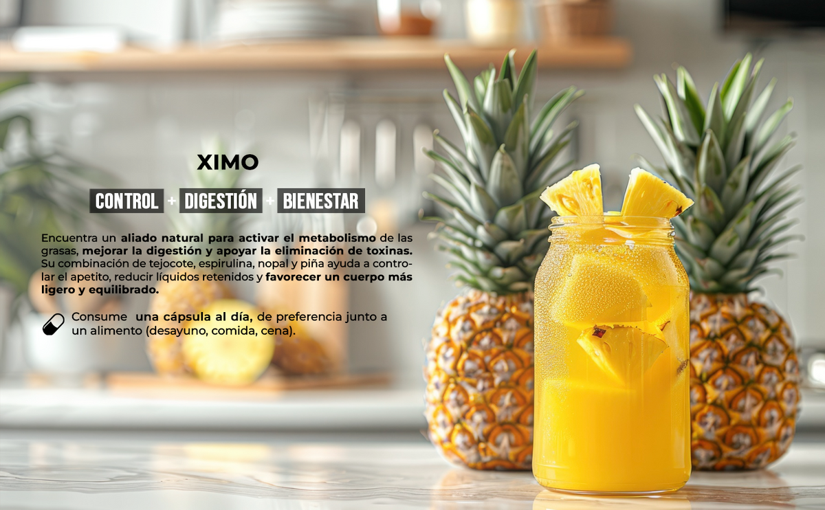 XIMO | Raíz de Tejocote, Espirulina y Piña | 30 caps | 450 mg