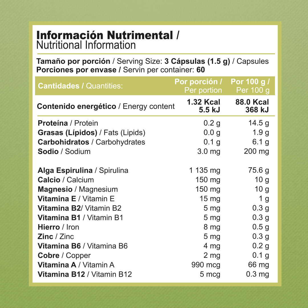 Alga Espirulina Orgánica | 180 caps | 500 mg