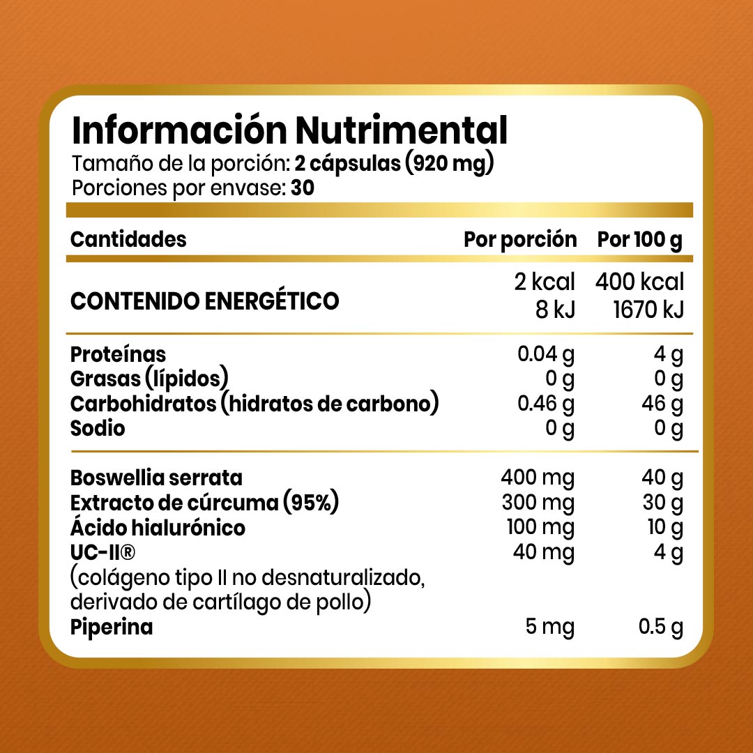 Boswellia y Cúrcuma 95% | Colágeno Tipo 2 UC-II | 40 mg | 460 mg