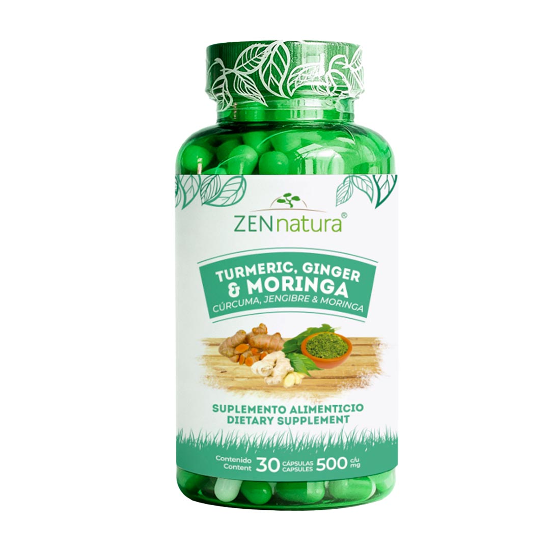 Cúrcuma, Jengibre y Moringa  | Fórmula Herbal | 90 Cápsulas | 500 gr