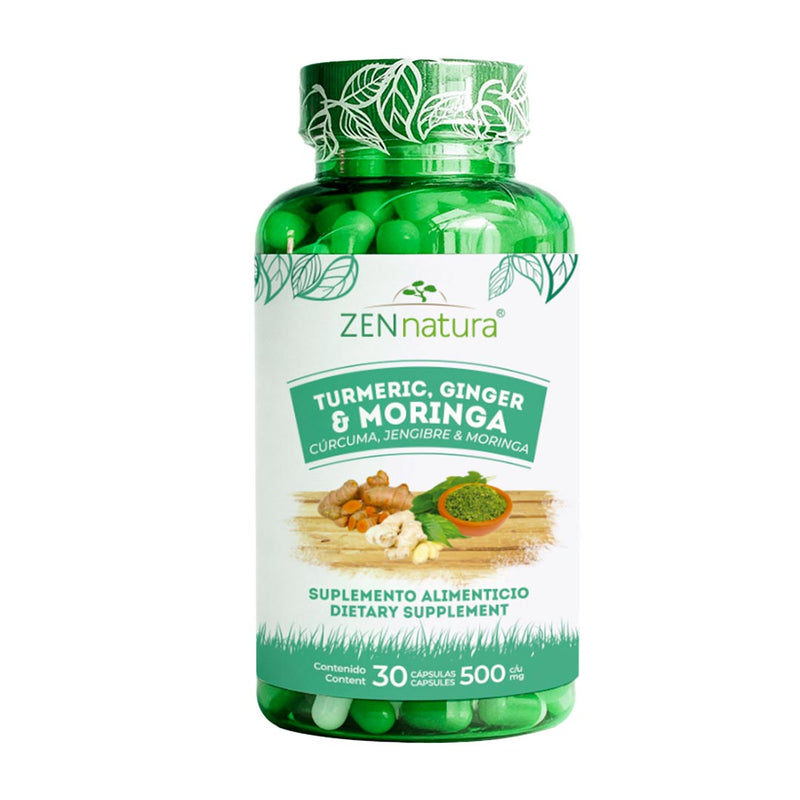 Cúrcuma, Jengibre y Moringa  | Fórmula Herbal | 90 Cápsulas | 500 gr