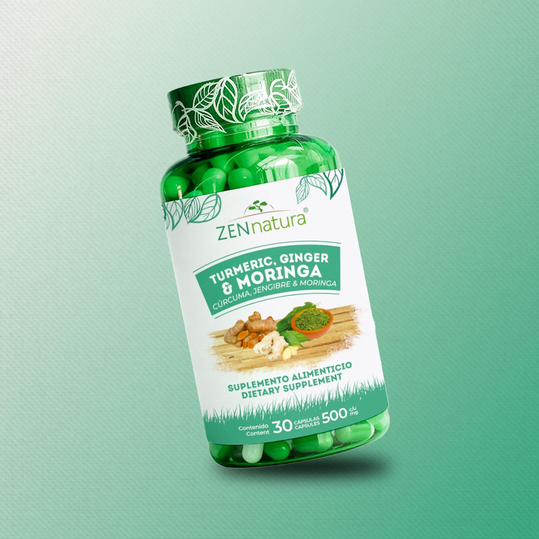 Cúrcuma, Jengibre y Moringa  | Fórmula Herbal | 90 Cápsulas | 500 gr