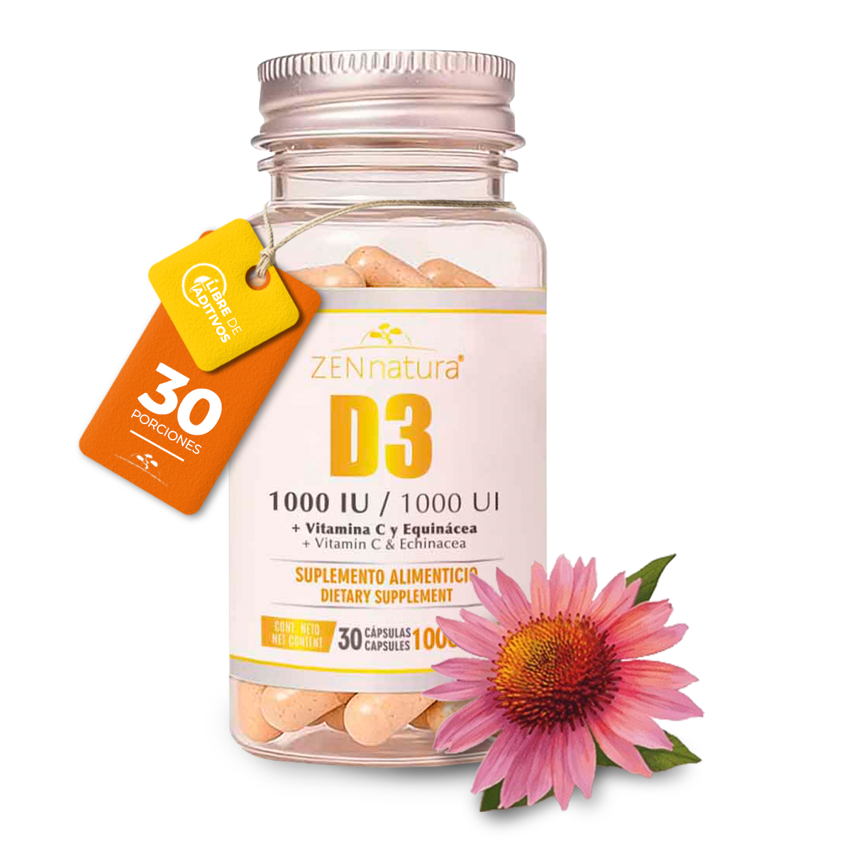 D3 1000 UI + Equinácea + Vitamina C | 30 Cápsulas | 1000 mg