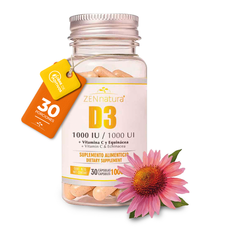 D3 1000 UI + Equinácea + Vitamina C | 30 Cápsulas | 1000 mg