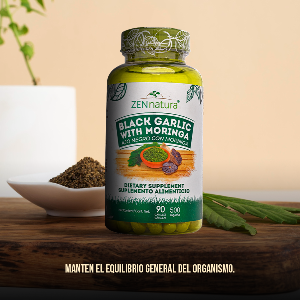 Moringa con Ajo Negro | 90 Cápsulas | 500 mg
