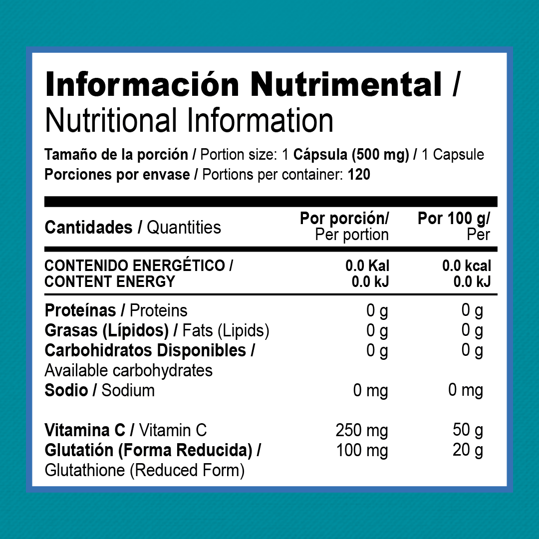 Glutathione Blend | Glutatión, Vitamina C y Magnesio | 120 caps | 500 mg