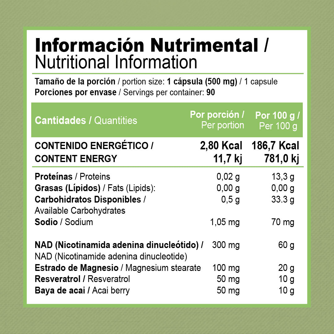 NAD + Liposomal Resveratrol | 90 Cápsulas | 500 mg
