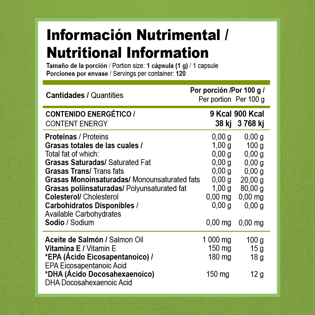 Omega 3 Salmon Oil con Vitamina E | 120 Cápsulas | 1 g