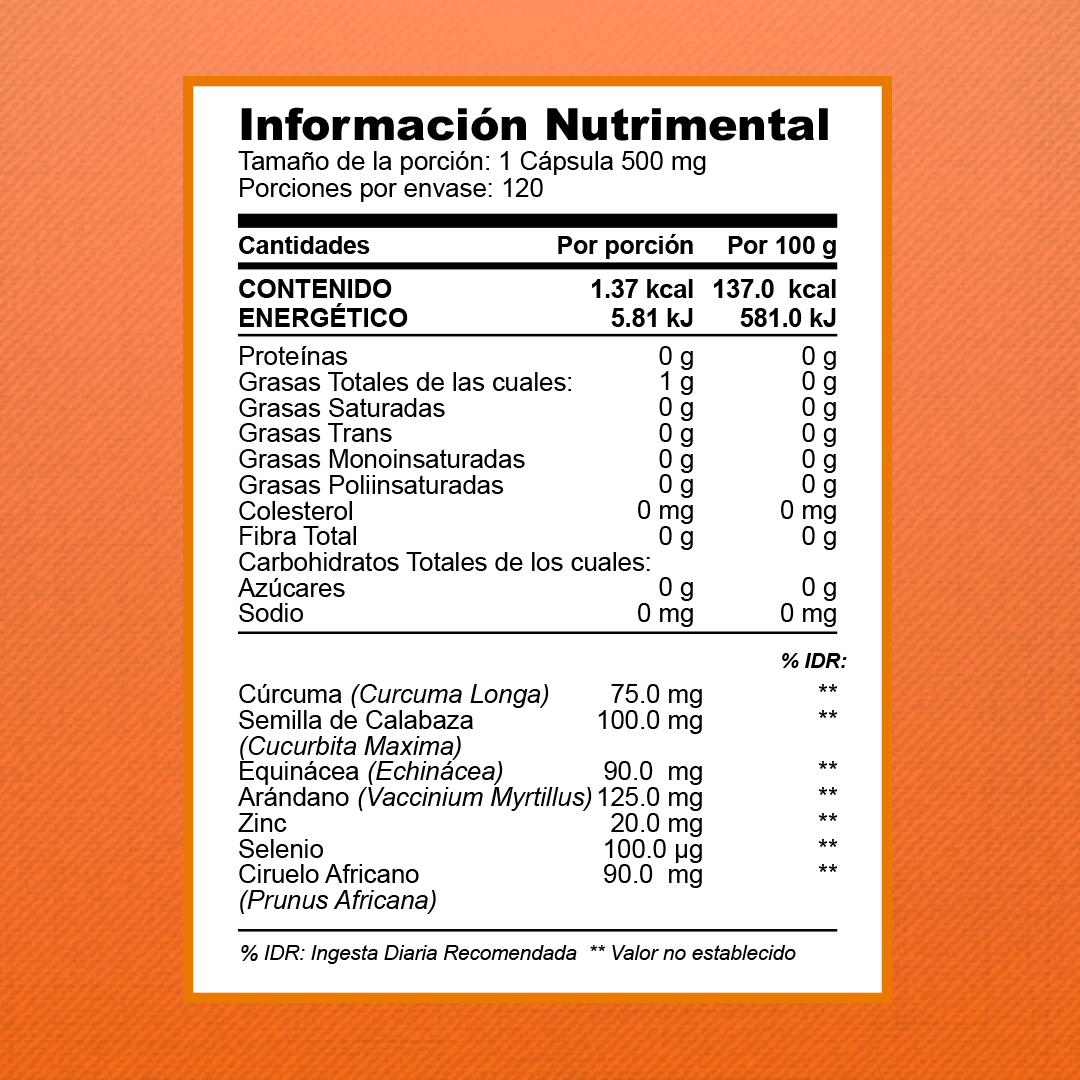 HPR Pros Green | Cúrcuma, Semilla de Calabaza, Arándano y Zinc | 120 caps | 500 mg