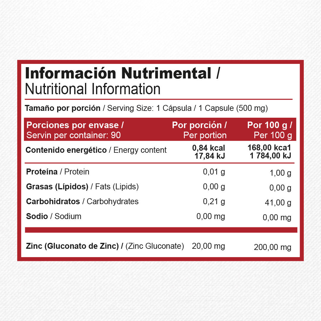Zinc con Avena | 90 Cápsulas | 500 mg