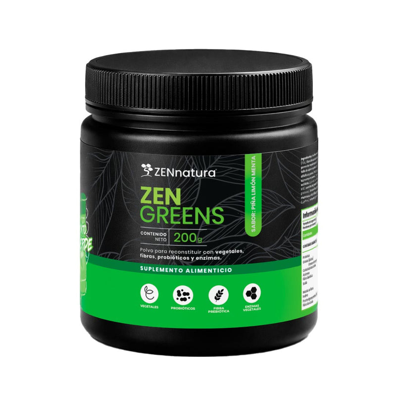 Zen Greens | Prebióticos Inulina + Fos Fibra Dietética | Sabor Piña Limón Menta | 200g