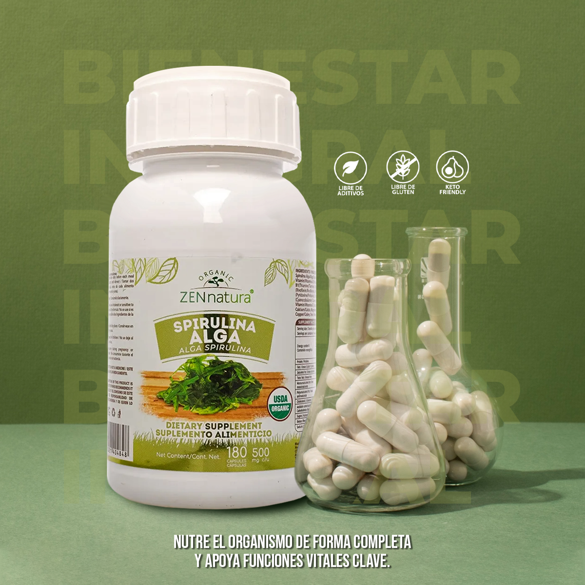 Alga Espirulina Orgánica | 180 caps | 500 mg