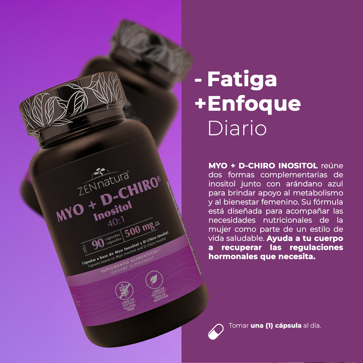 Myo + D-Chiro Inositol | 90 Cápsulas | 500 mg