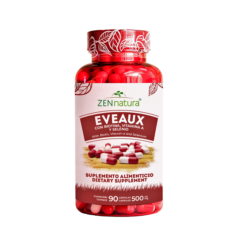 EVEAUX | Biotina, Colágeno y Vitamina B | 90 caps | 500 mg