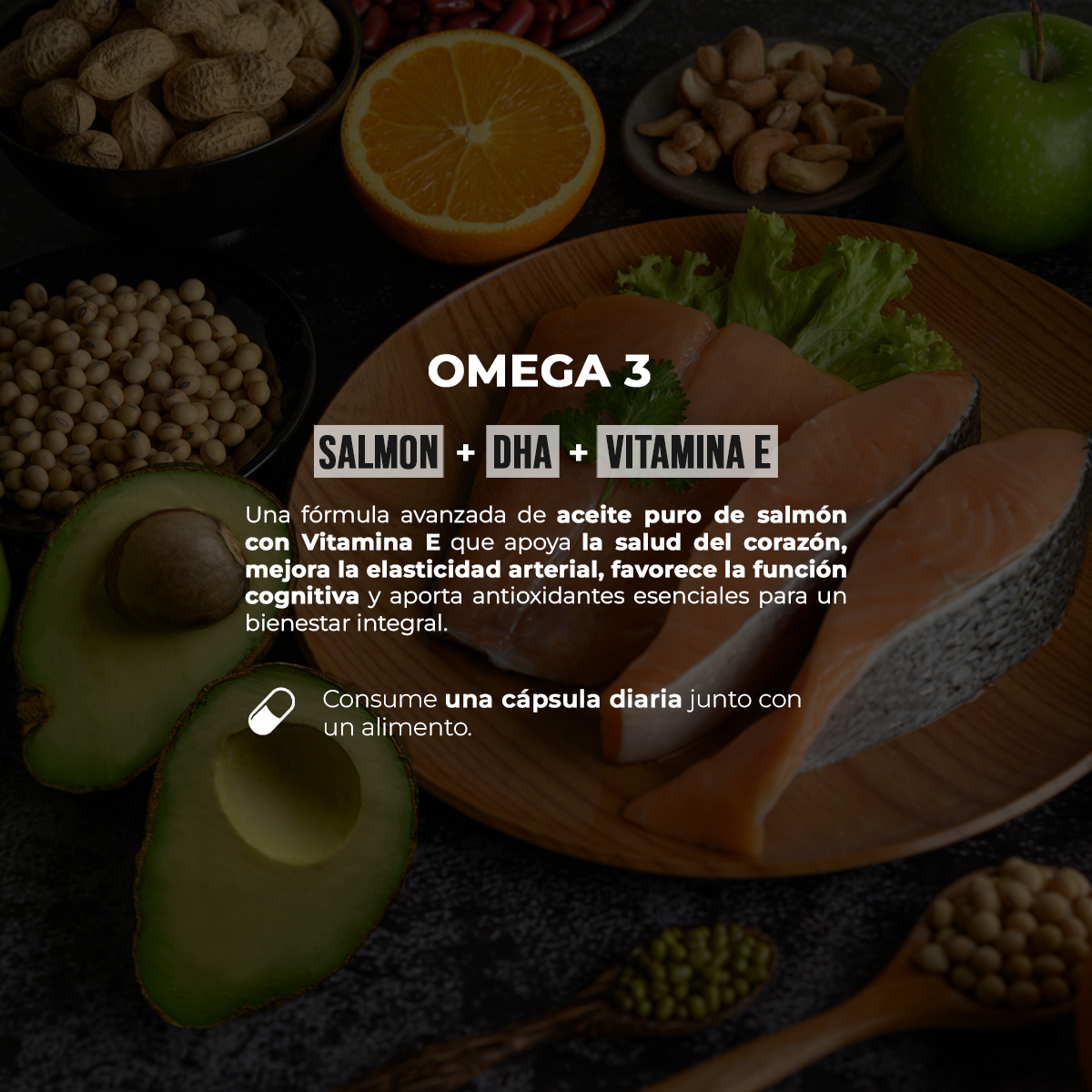 Omega 3 Salmon Oil con Vitamina E | 120 Cápsulas | 1 g