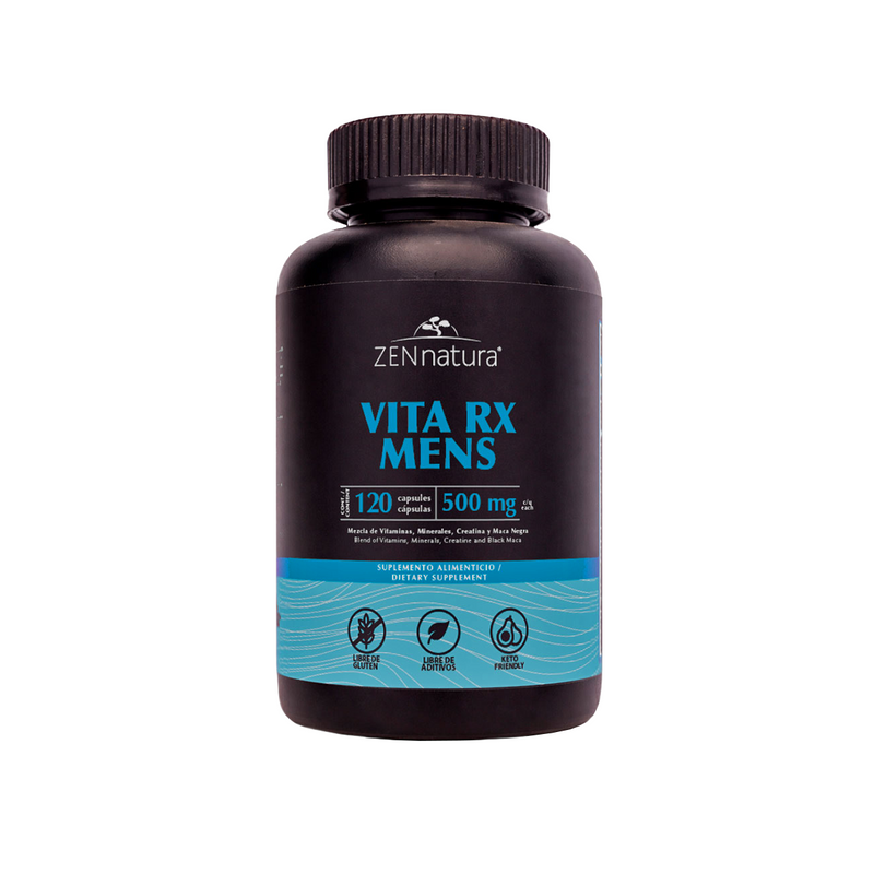 Vita RX Mens | Creatina, Arginina, BCAAs y Maca Negra | 120 caps | 500 mg