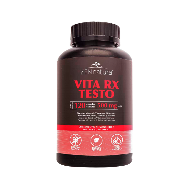 Vita RX Testo | Fórmula Masculina con Tribulus, Long Jack y Maca Negra | 120 caps | 500 mg
